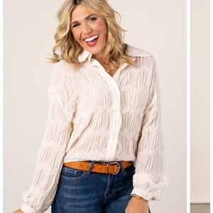 Gathered Lace Bubble Hem Blouse